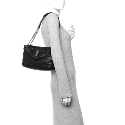 Saint Laurent Lambskin Quilted Small Loulou Puffer Monogram Chain Satchel Black 2 of 14