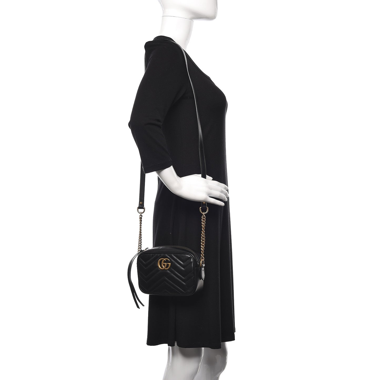 Calfskin Matelasse Mini GG Marmont Chain Shoulder Bag Black