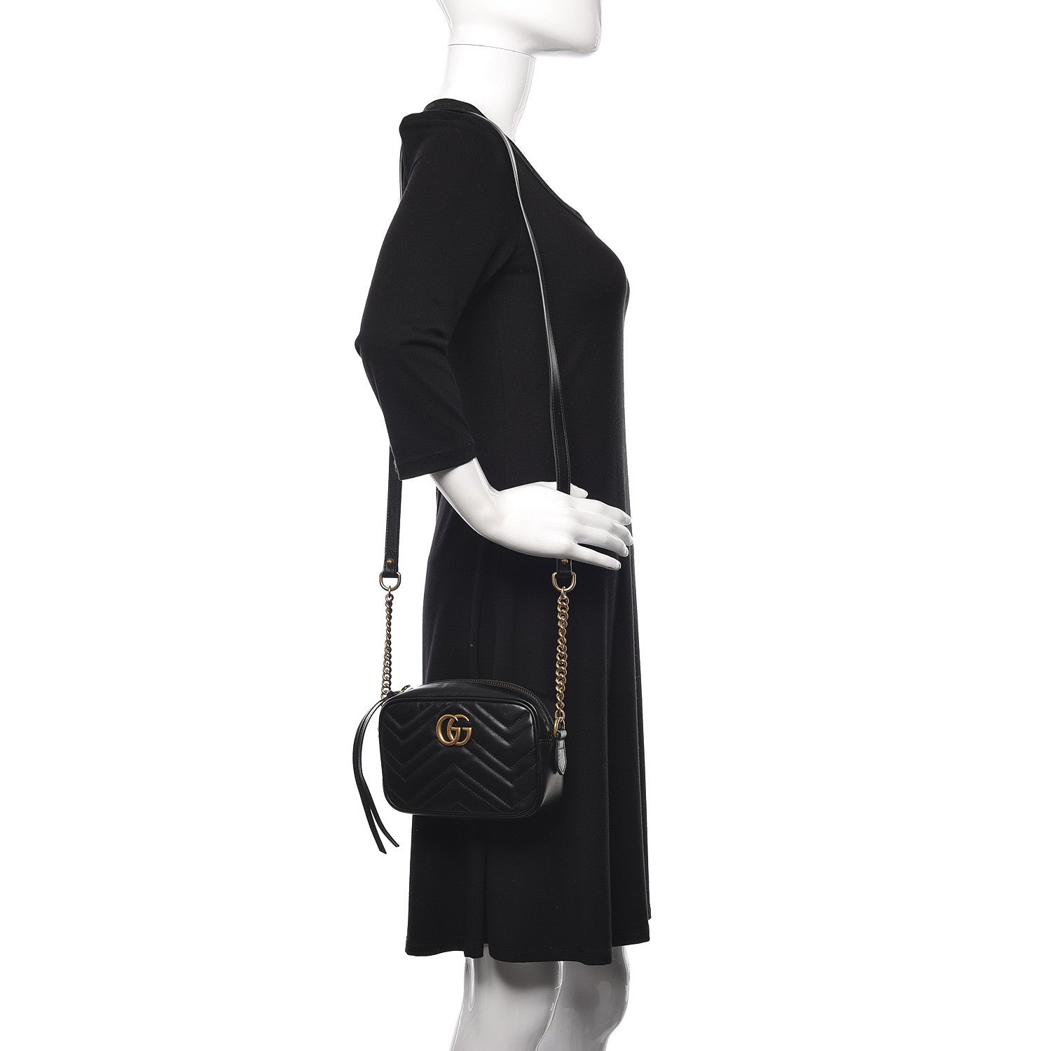 Gucci Calfskin Matelasse Mini GG Marmont Chain Shoulder Bag Black 2 of 10