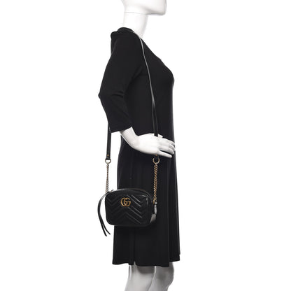 Gucci Calfskin Matelasse Mini GG Marmont Chain Shoulder Bag Black 2 of 10