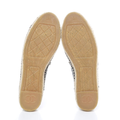 Chanel Lambskin Quilted CC Chain Espadrilles 38 Navy Black 5 of 9