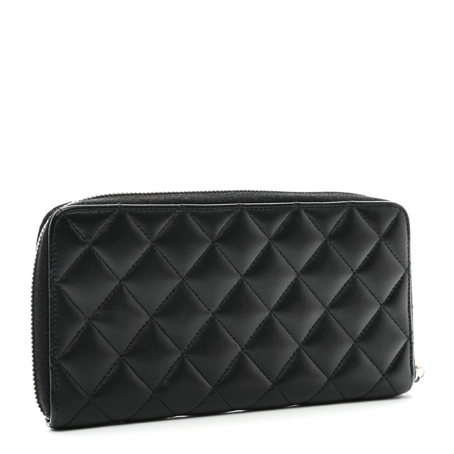 Lambskin Quilted Large Gusset Zip Around Wallet Black