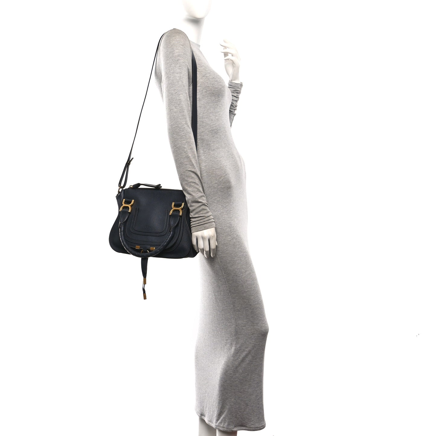 Calfskin Small Marcie Satchel Navy Ink