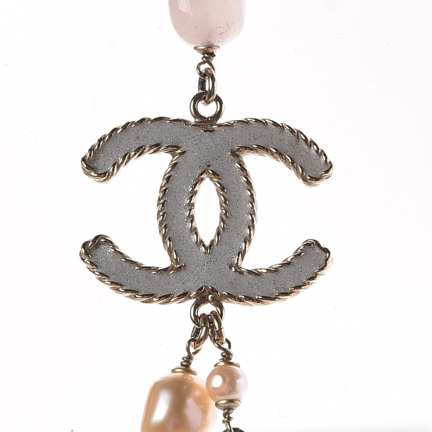 Pearl Beaded CC Long Necklace Pink Gold