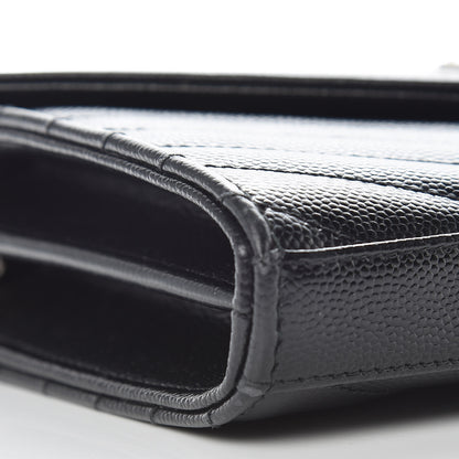 Saint Laurent Grain De Poudre Matelasse Chevron Monogram Chain Wallet Black 9 of 10