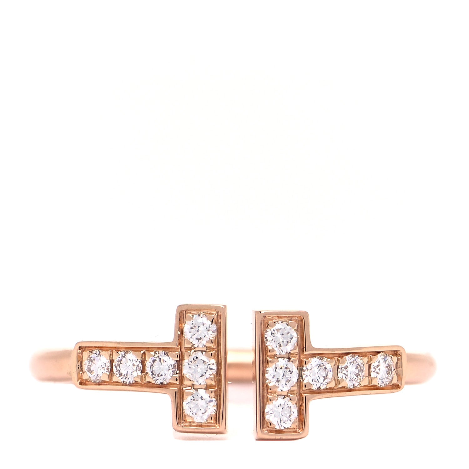 Tiffany 18K Rose Gold Diamond T Wire Ring 49 4.75 1 of 5