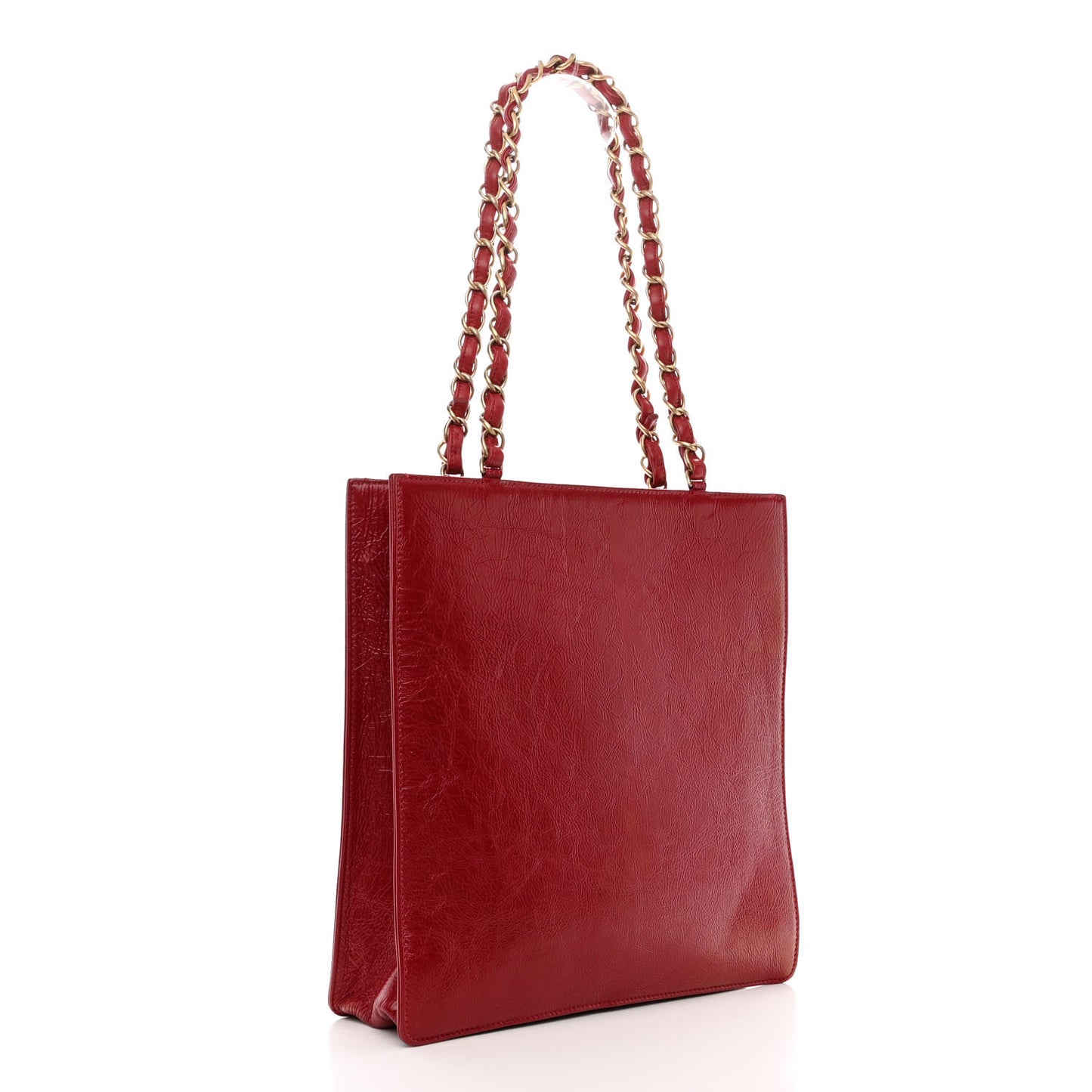 Shiny Aged Calfskin North South Shopping Bag Red