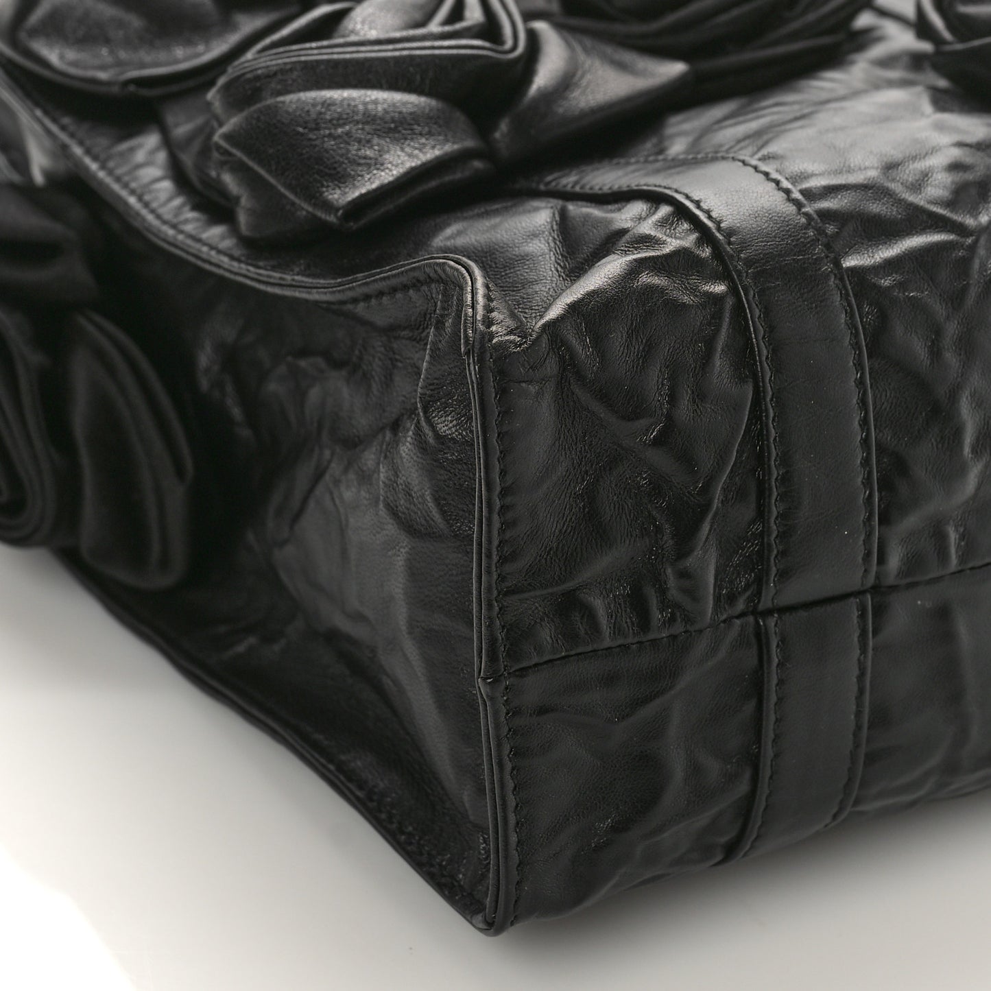 Nappa Antique Rosette Flower Mini Tote Bag Black