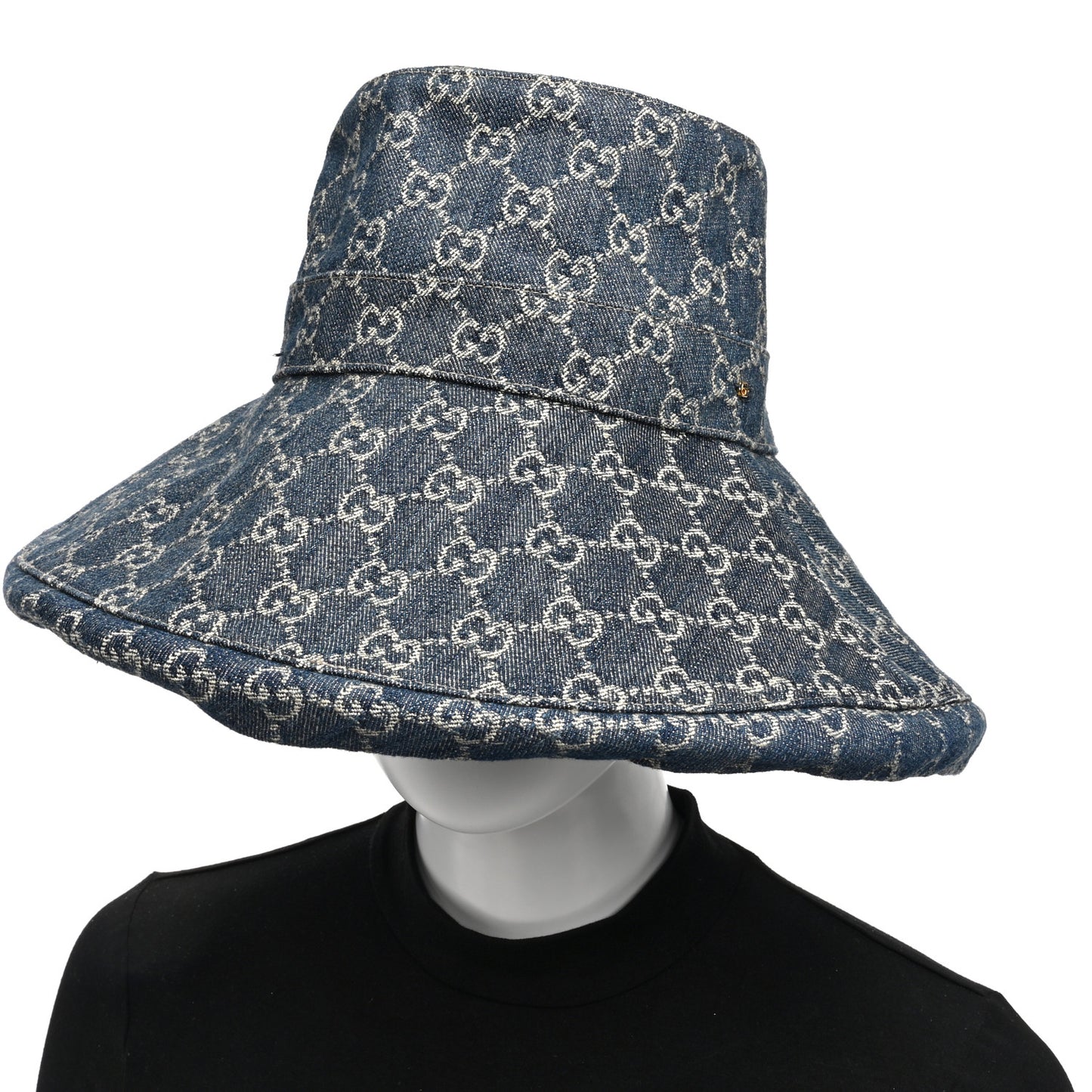 Denim GG Monogram Brim Hat XL Blue Ivory