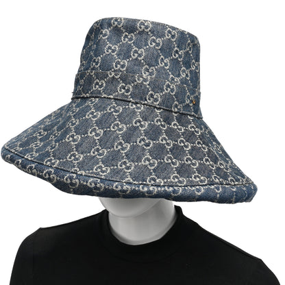 Gucci Denim GG Monogram Brim Hat XL Blue Ivory 2 of 9
