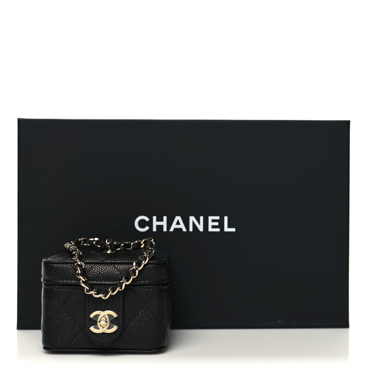 Chanel Caviar Quilted Mini Vanity Wrist Case With Chain Black 12 of 12