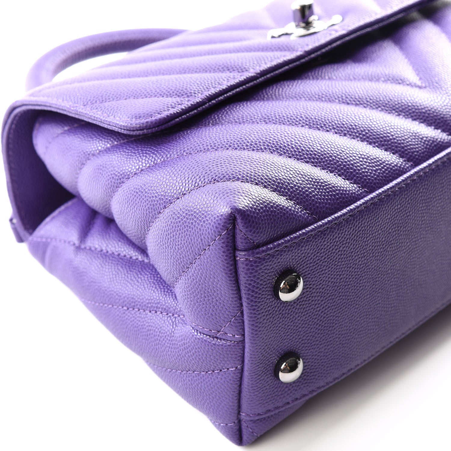 Chanel Caviar Chevron Quilted Mini Coco Handle Flap Purple 5 of 11
