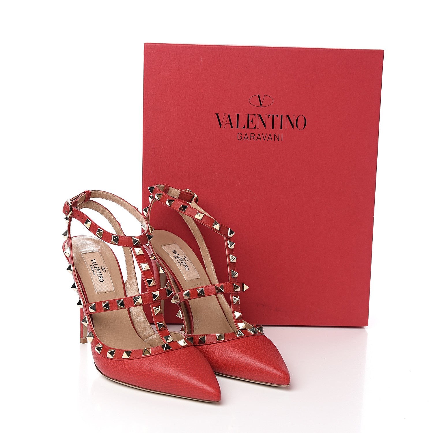 Valentino Garavani Pebbled Calfskin Rockstud Ankle Strap 100mm Pumps 38 Rosso Valentino 9 of 9