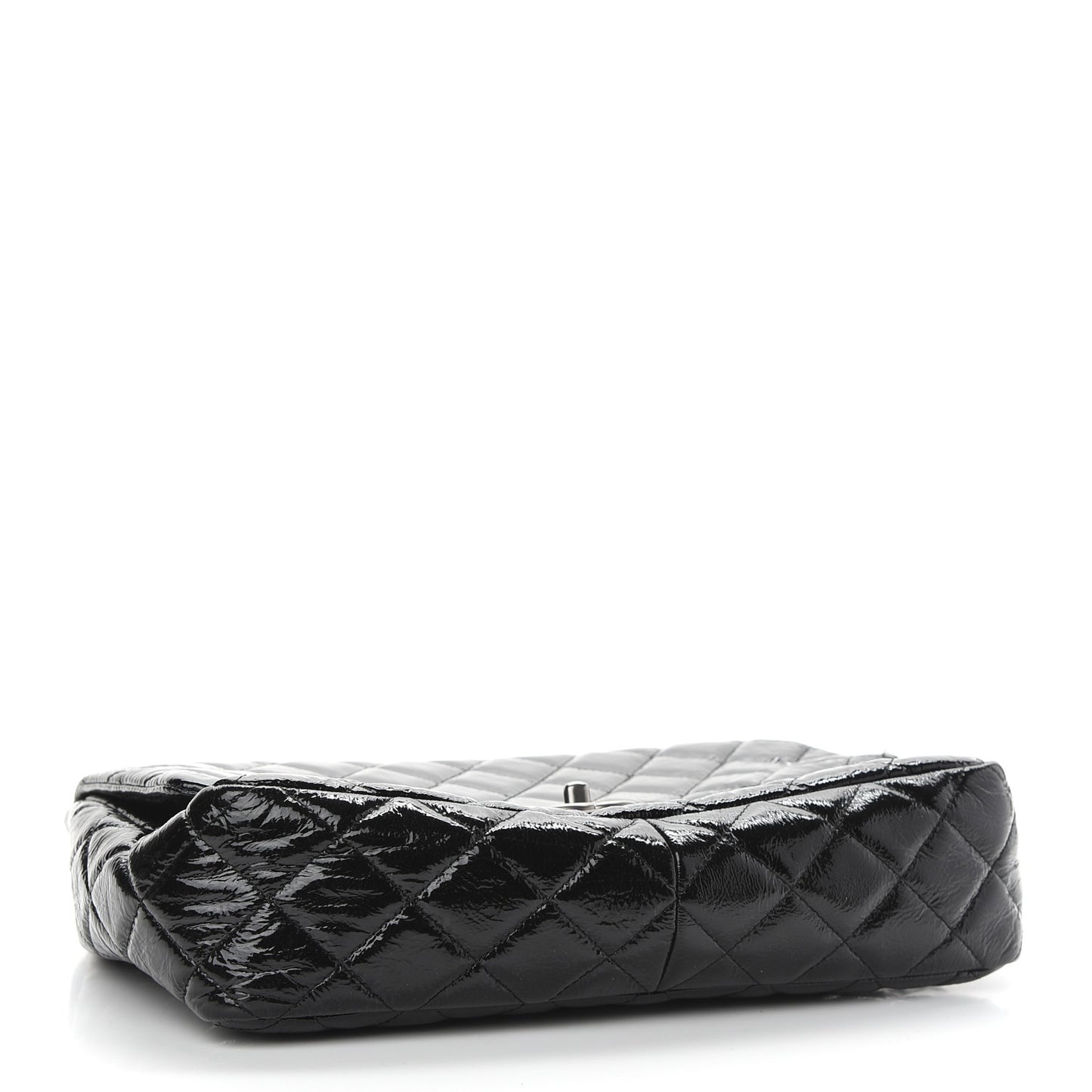 Crinkled Patent Quilted Jumbo Single Flap Black