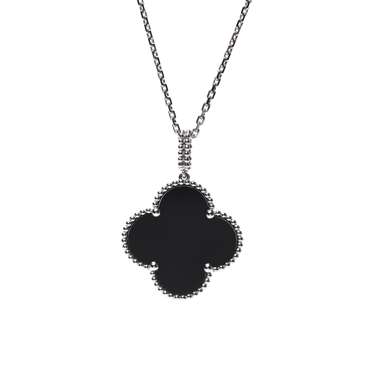 Van Cleef & Arpels 18K White Gold Black Onyx Magic Alhambra Pendant Necklace 3 of 8