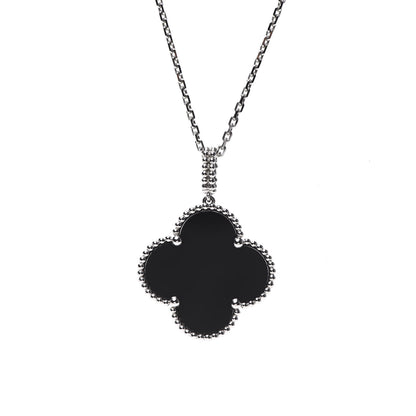 Van Cleef & Arpels 18K White Gold Black Onyx Magic Alhambra Pendant Necklace 3 of 8