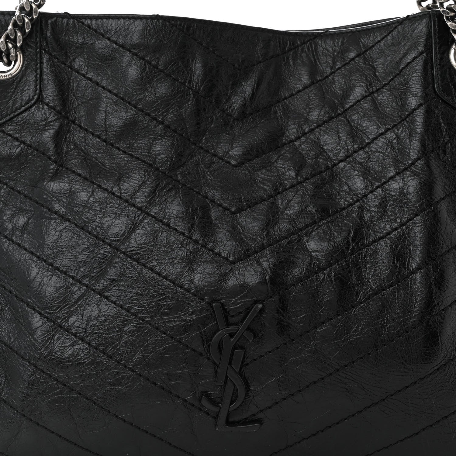 Saint Laurent Crinkled Calfskin Matelasse Monogram Medium Niki Shopper Tote Black 8 of 10