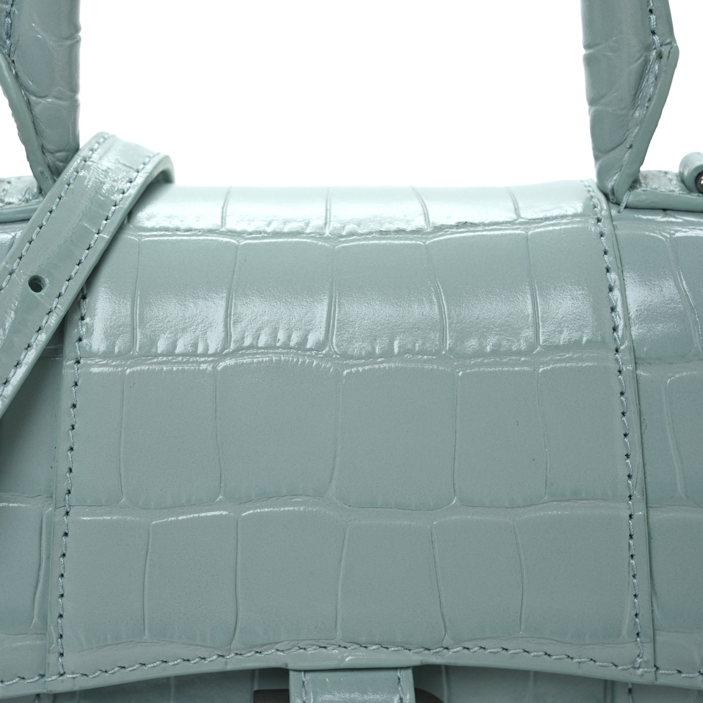 Shiny Calfskin Crocodile Embossed Hourglass Top Handle Bag XS Green Acqua