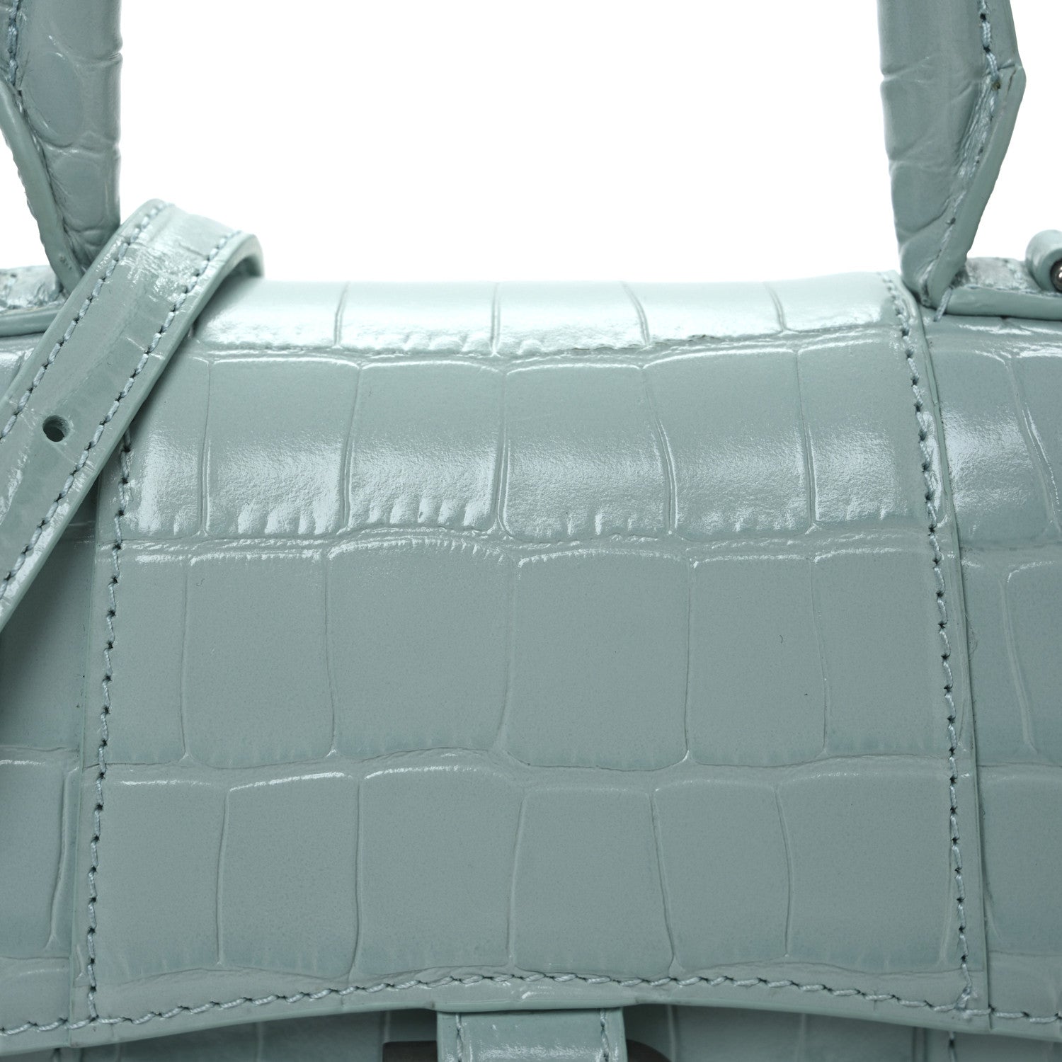 Balenciaga Shiny Calfskin Crocodile Embossed Hourglass Top Handle Bag XS Green Acqua 9 of 14