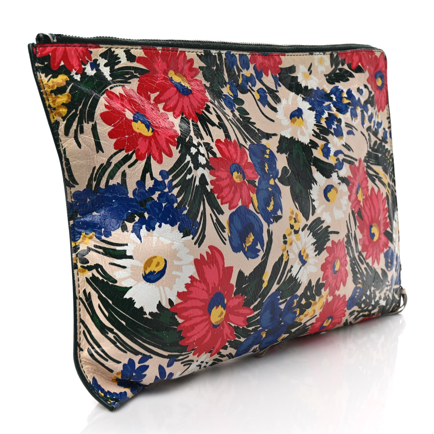 Balenciaga Agneau Classic Hardware Fleurs Small Pouch Beige Red Green 3 of 9
