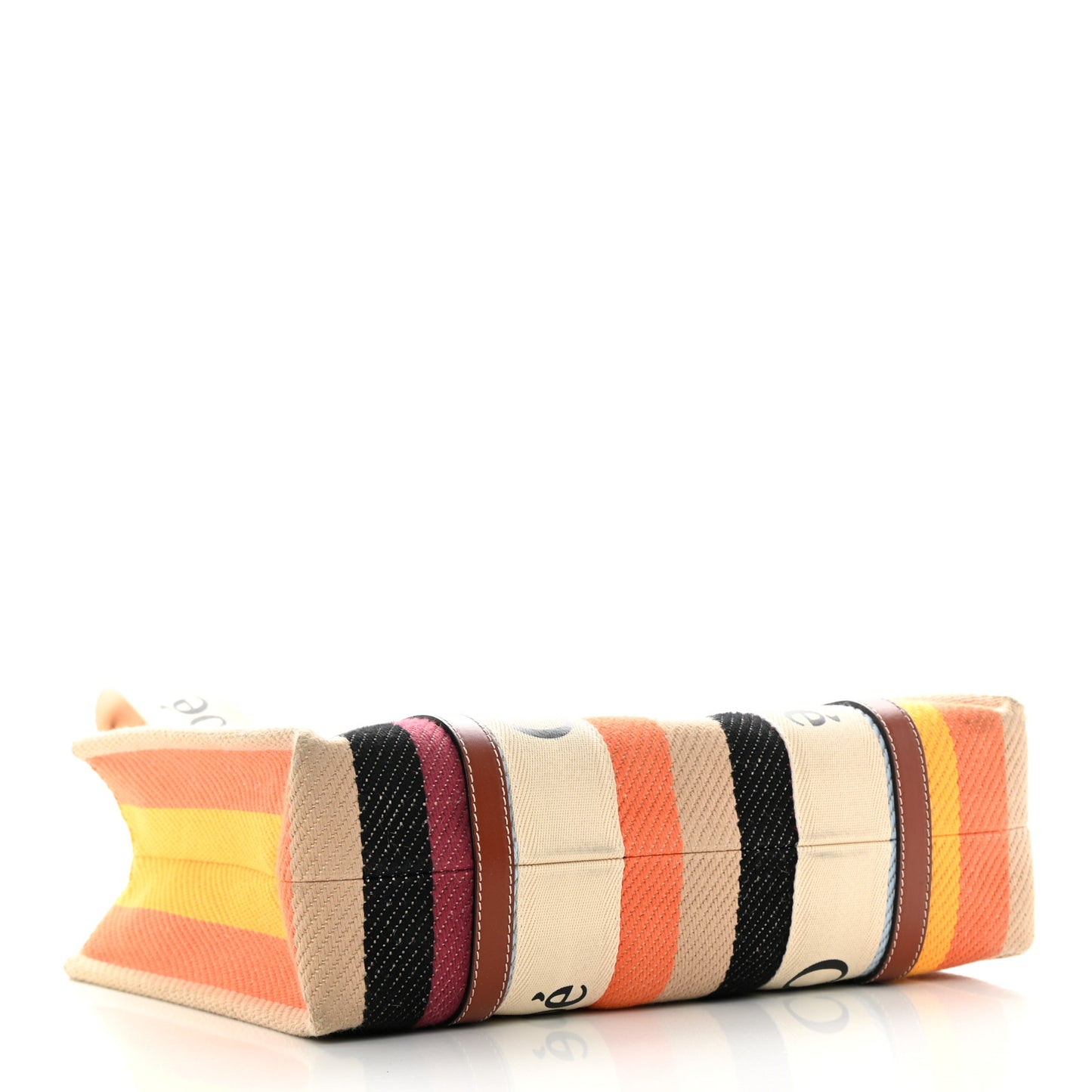 Cotton Calfskin Medium Woody Striped Tote Multicolor