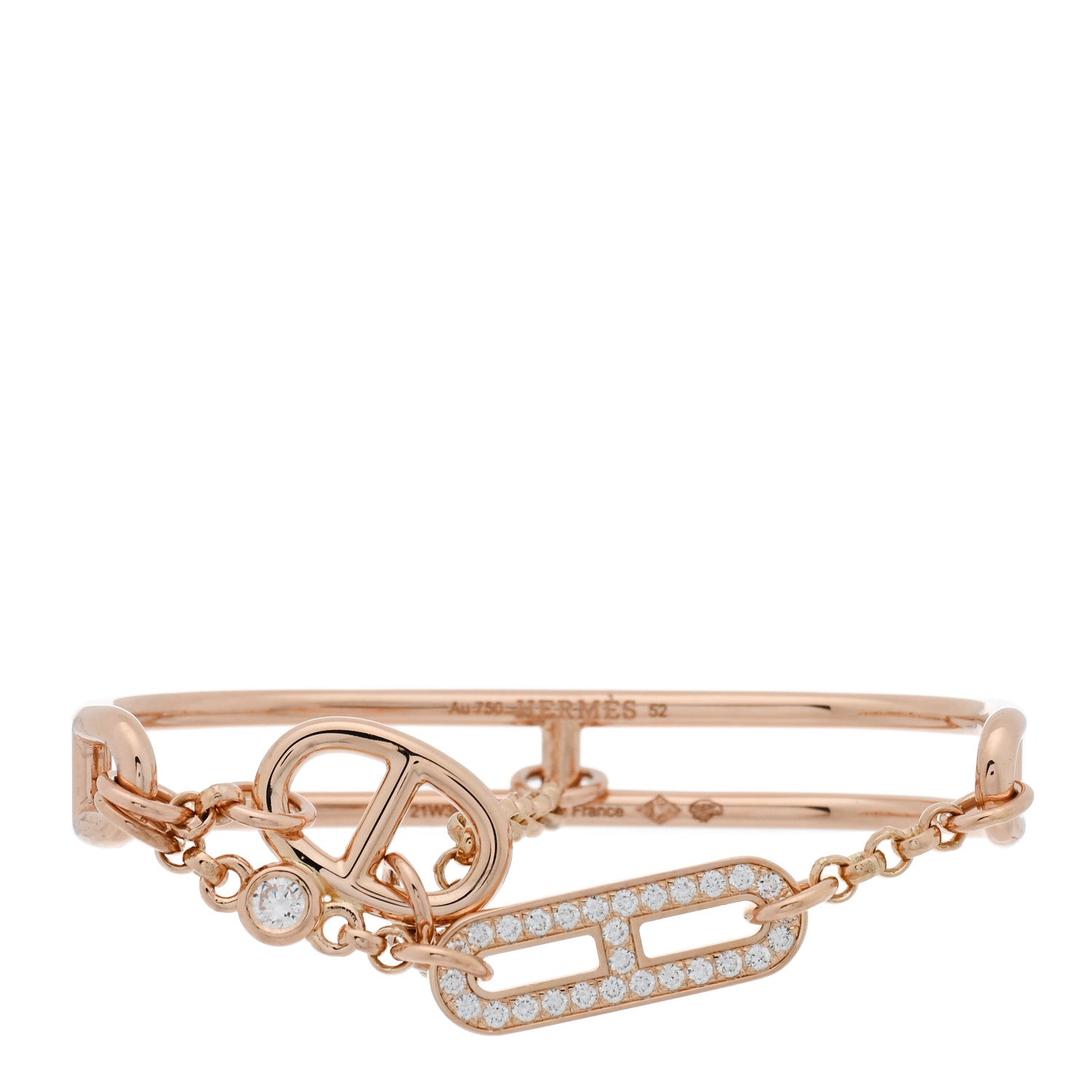 Hermes 18K Rose Gold Diamond Mix and H Cocktail Ring 52 6 1 of 4
