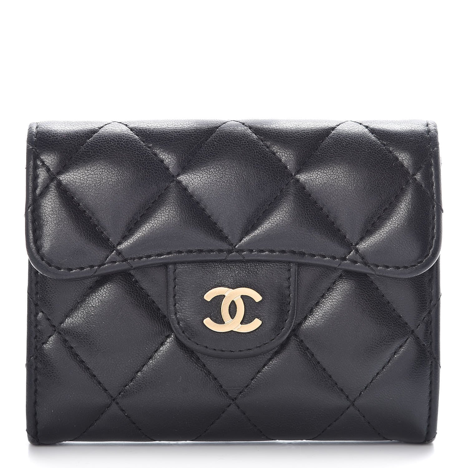 Chanel Lambskin Quilted Flap Card Holder Wallet Black 1 of 9