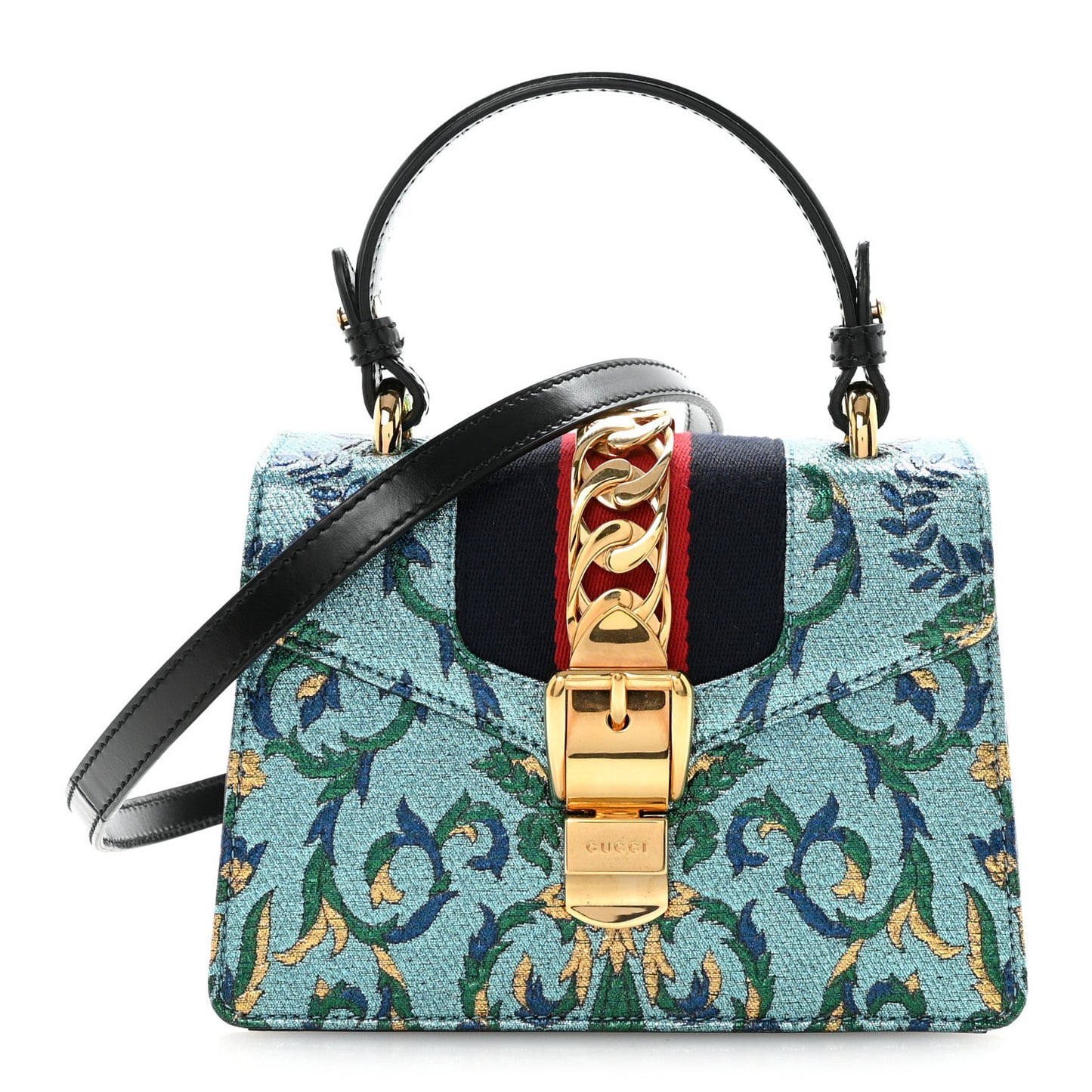 Iridescent Brocade Mini Sylvie Top Handle Bag Azure