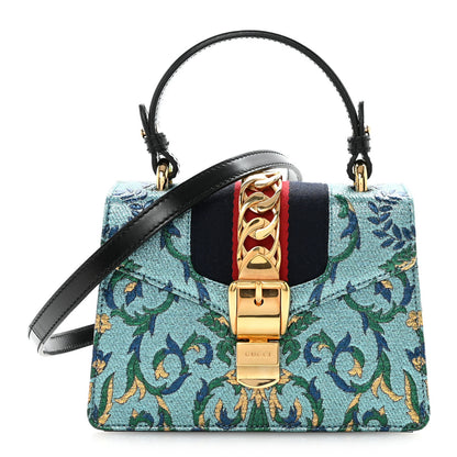 Gucci Iridescent Brocade Mini Sylvie Top Handle Bag Azure 1 of 10