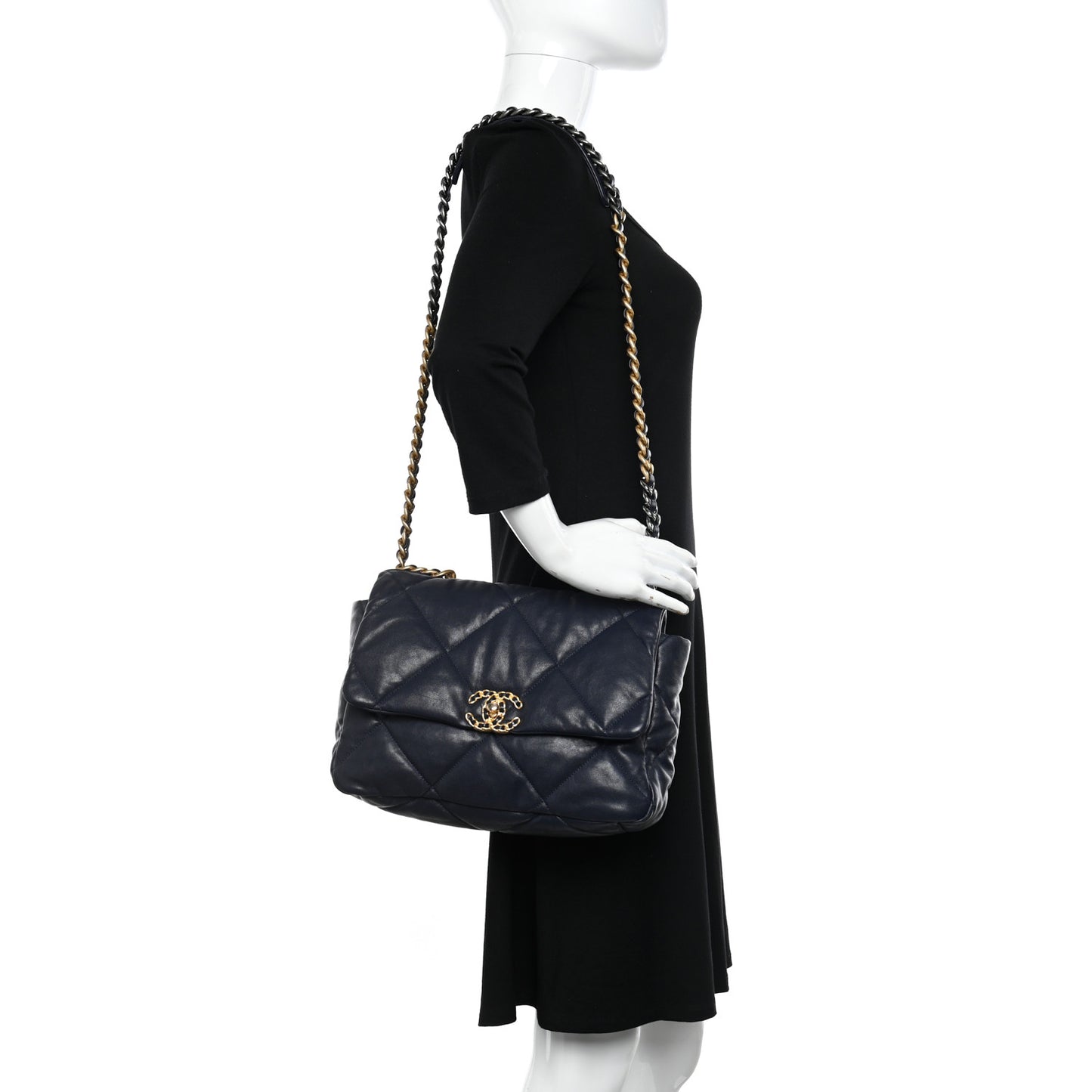 Goatskin Quilted Large Chanel 19 Flap Dark Blue