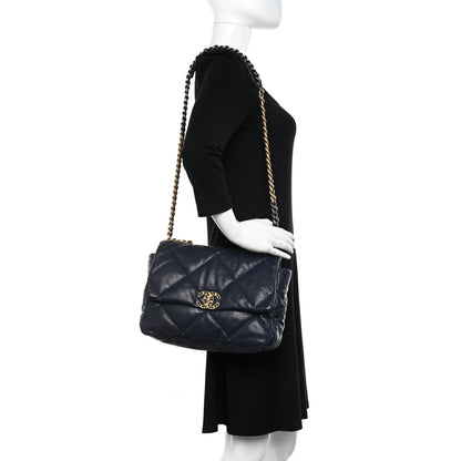 Chanel Goatskin Quilted Large Chanel 19 Flap Dark Blue 2 of 10