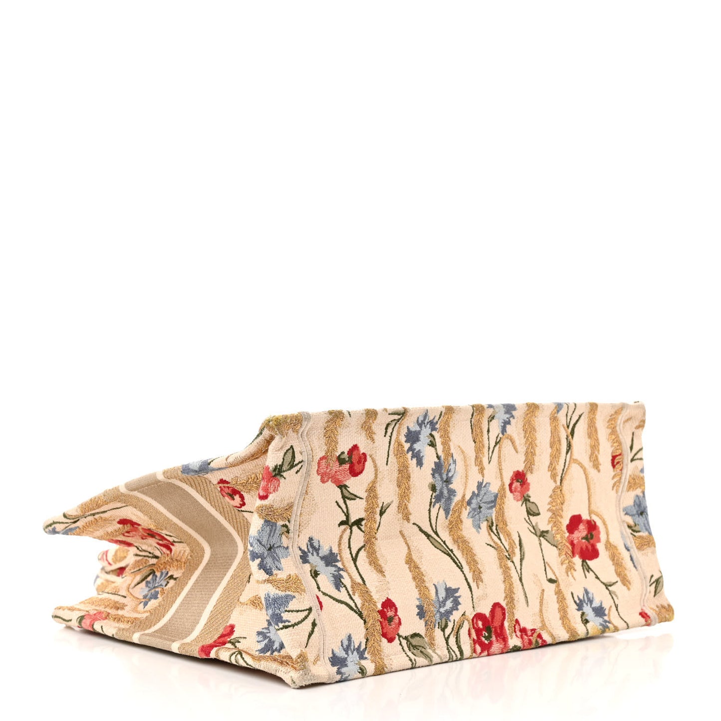 Canvas Embroidered Medium Hibiscus Book Tote Beige Multicolor