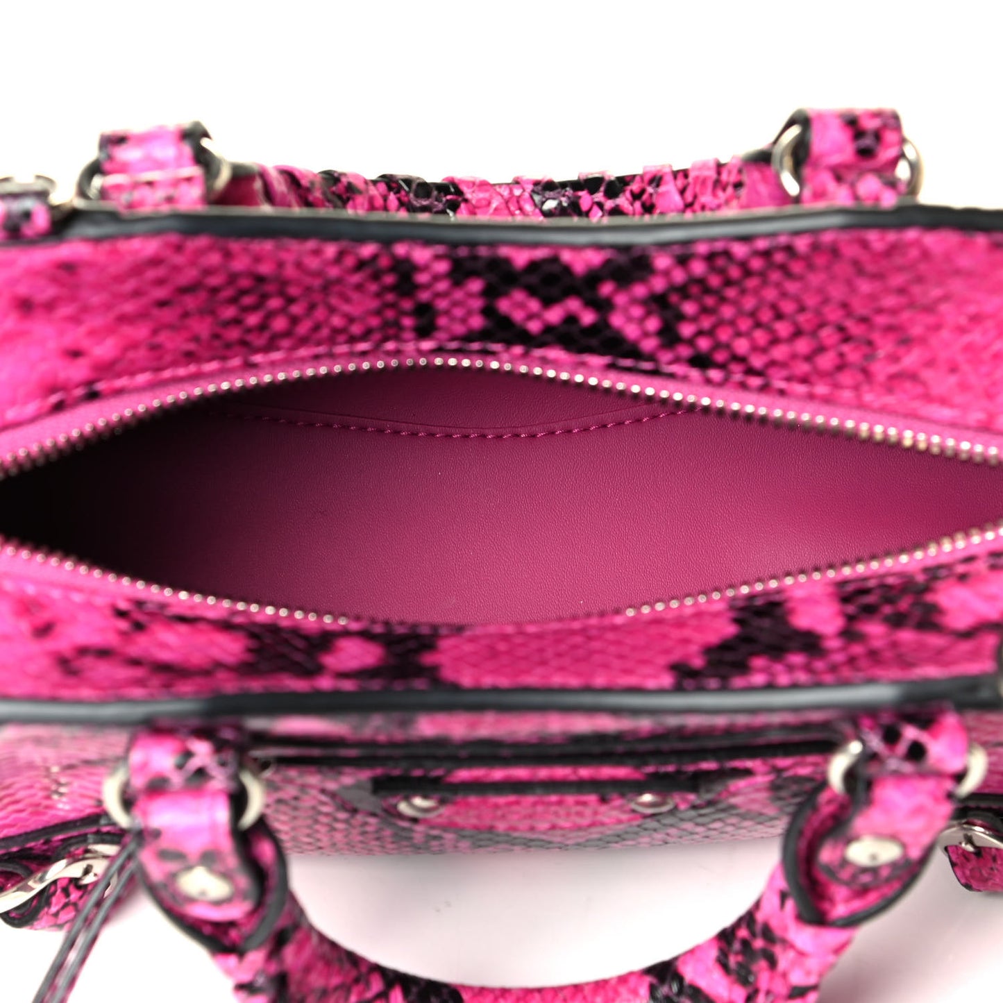 Calfskin Python Effect Neo Classic Silver Hardware Mini City Fuchsia Black