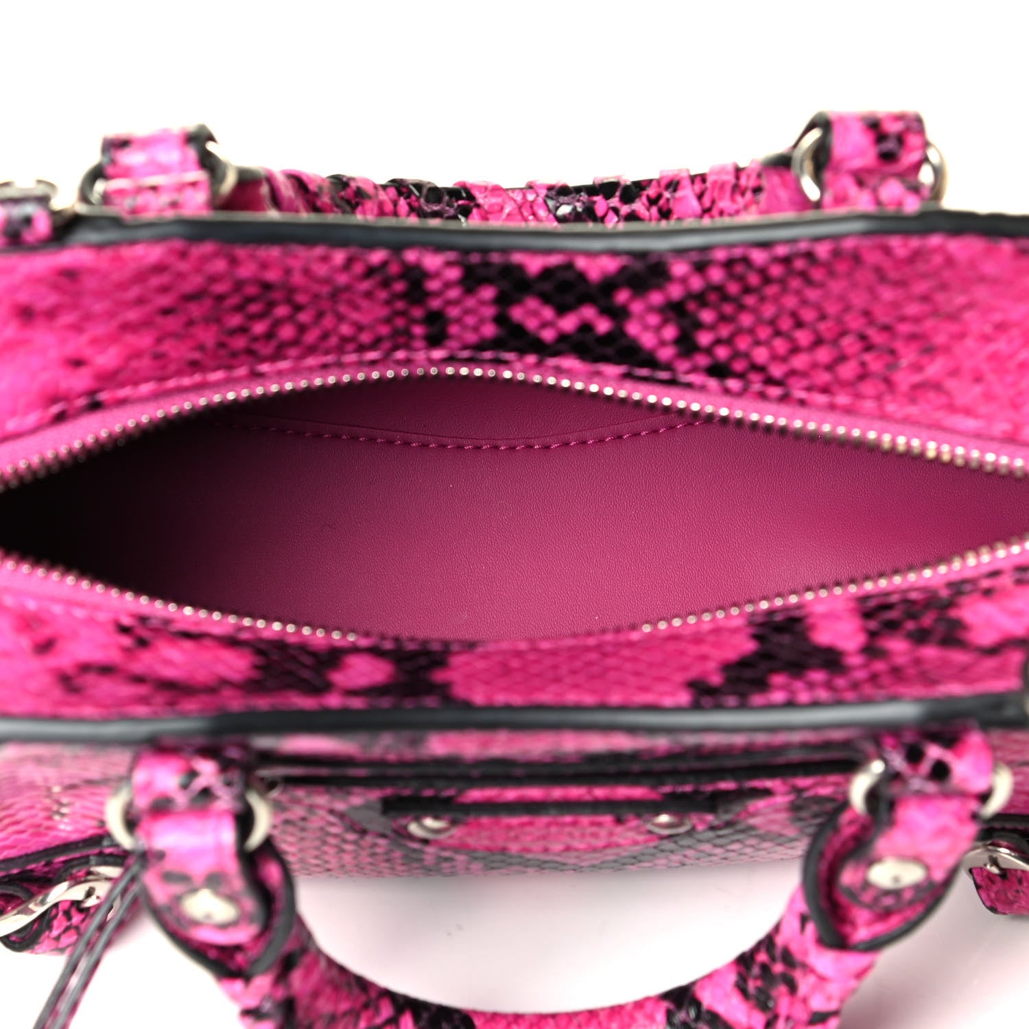 Balenciaga Calfskin Python Effect Neo Classic Silver Hardware Mini City Fuchsia Black 4 of 5