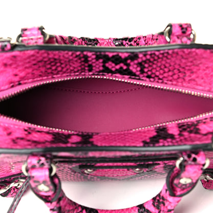 Balenciaga Calfskin Python Effect Neo Classic Silver Hardware Mini City Fuchsia Black 4 of 5