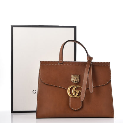 Gucci Calfskin Feline Medium GG Marmont Top Handle Bag Brown 8 of 8