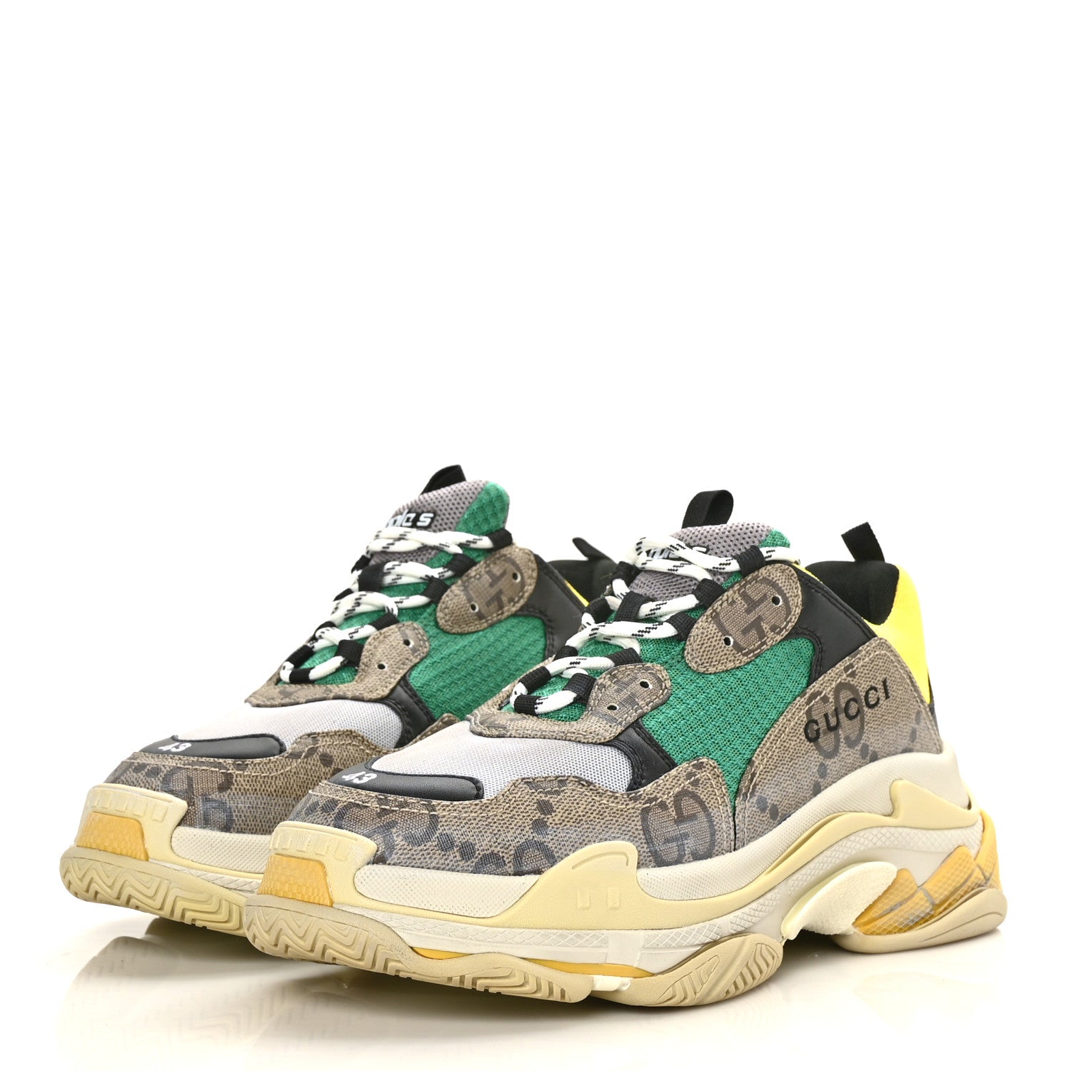 Balenciaga X GUCCI Maxi GG Supreme Monogram Mens Triple S Sneakers 43 Beige Ebony Black Green 3 of 7