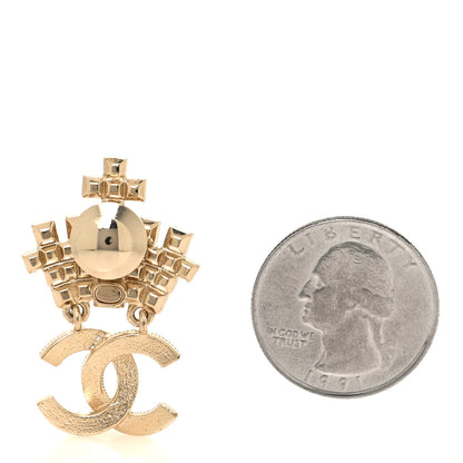 Chanel Pearl Crystal CC Crown Brooch Gold 2 of 4