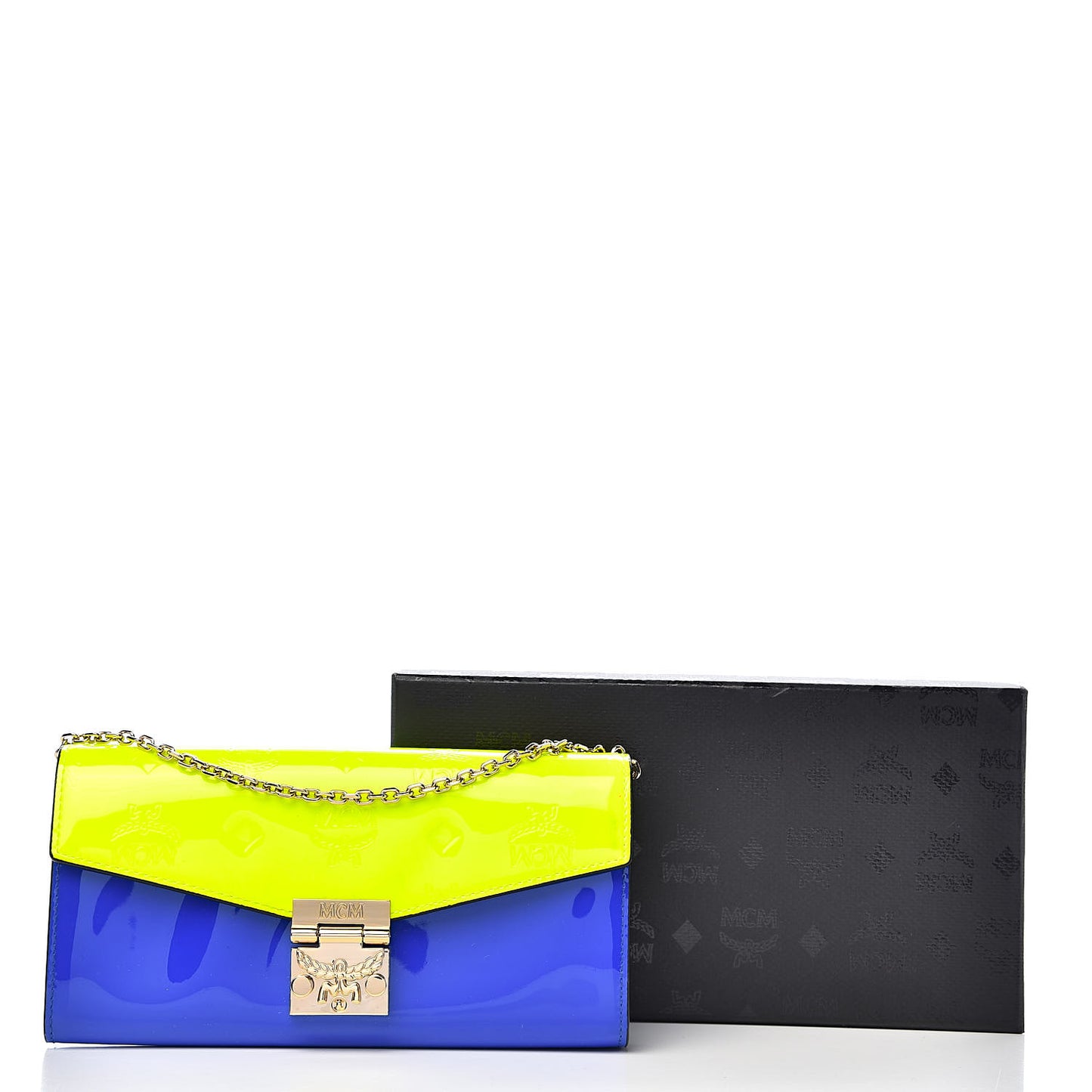 Patent Two Tone Patricia Wallet On Chain Blue Neon Yellow