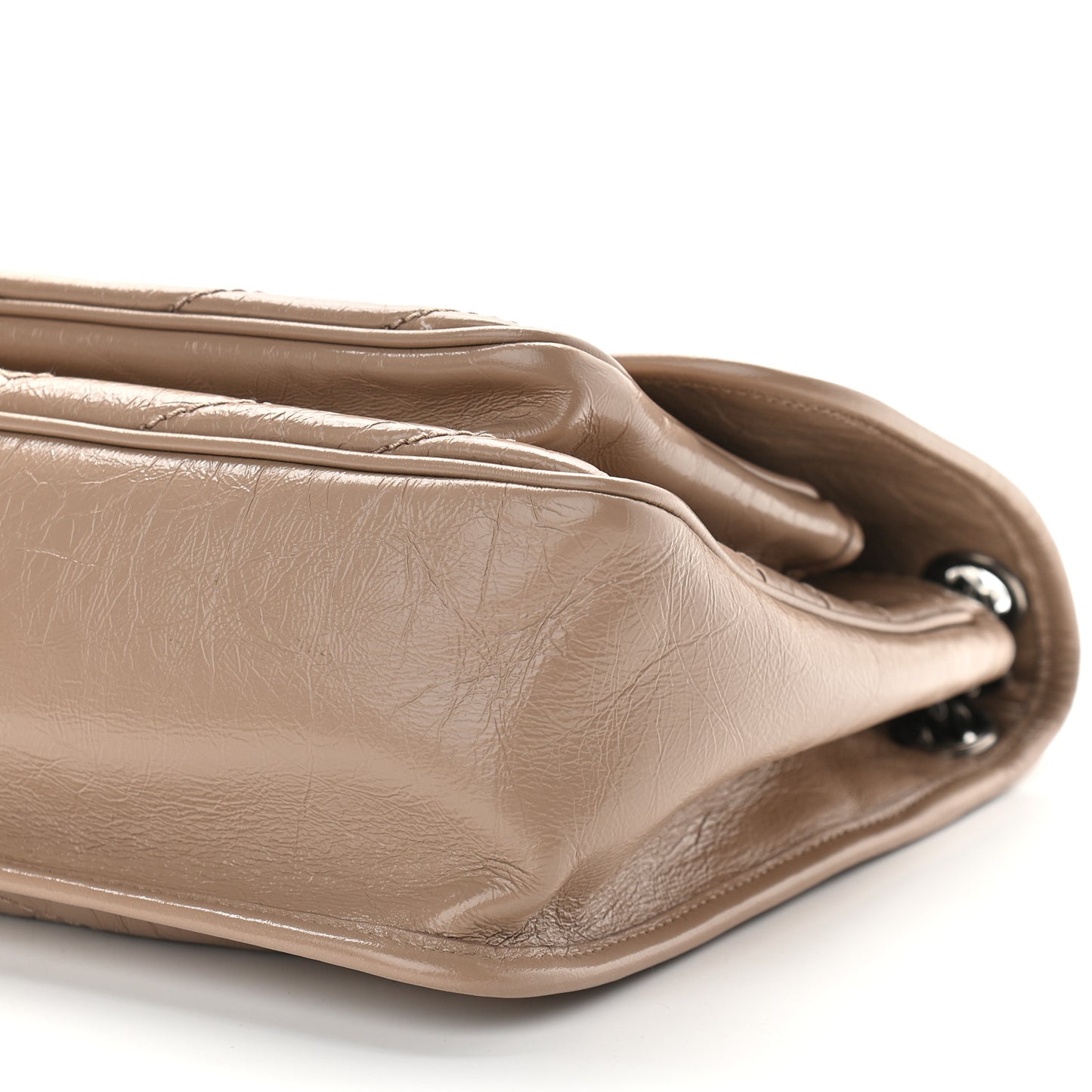 Crinkled Calfskin Matelasse Monogram Medium Niki Chain Satchel Natural Tan