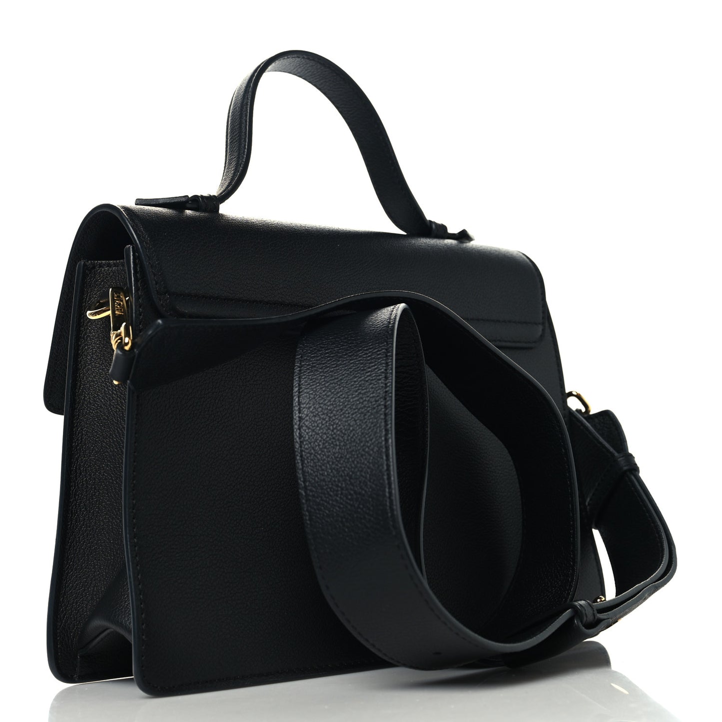 Calfskin La Medusa Top Handle Shoulder Bag Black