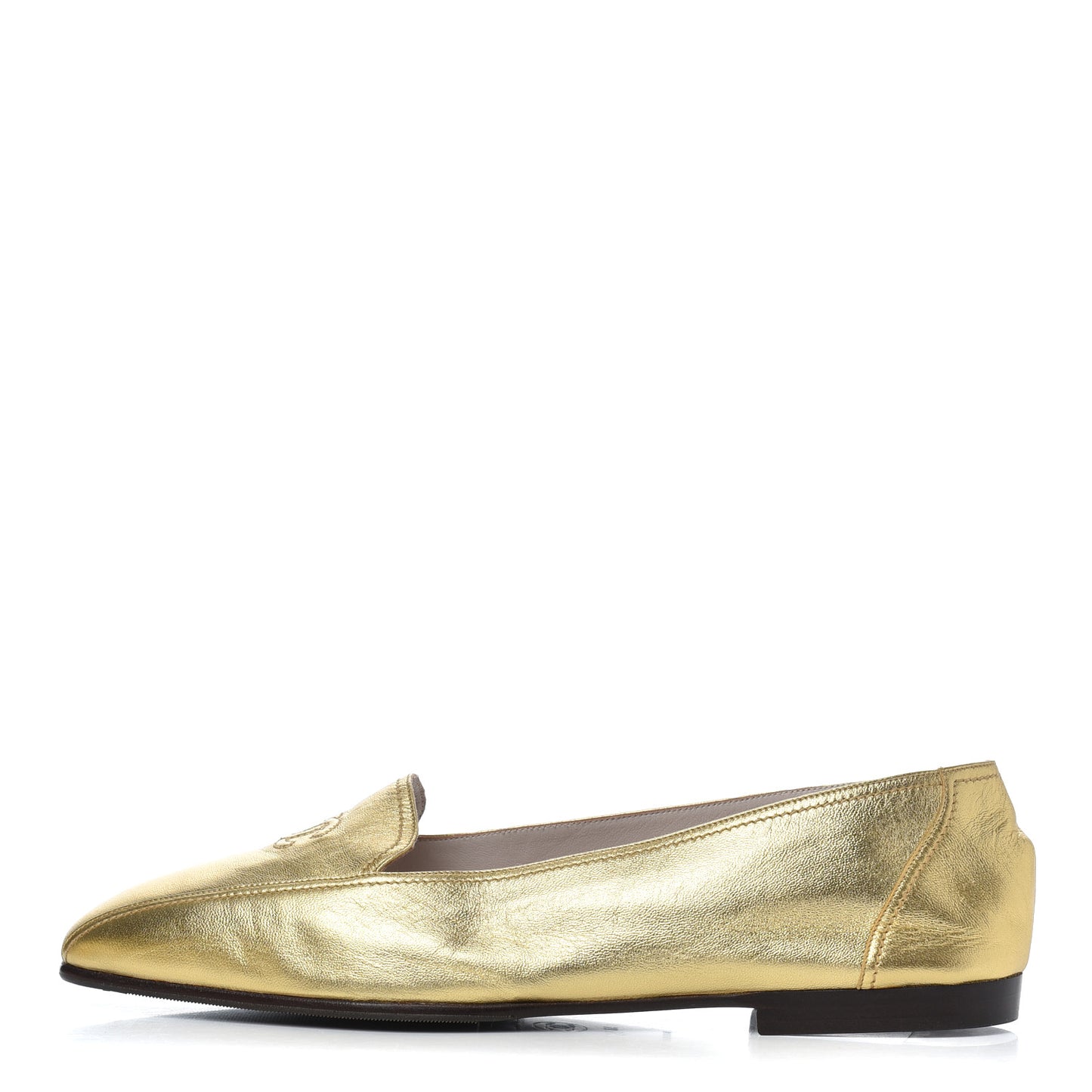 Metallic Lambskin CC Mocassin Loafers 38.5 Gold