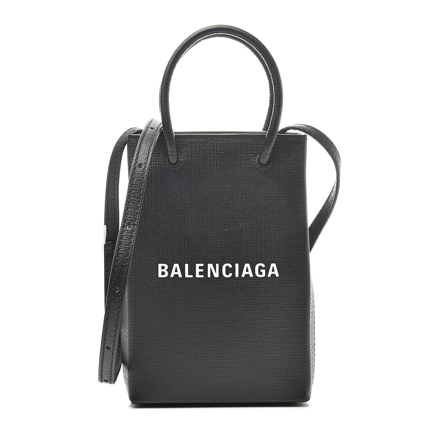 Squared Calfskin Logo Shopping Phone Holder Bag Black