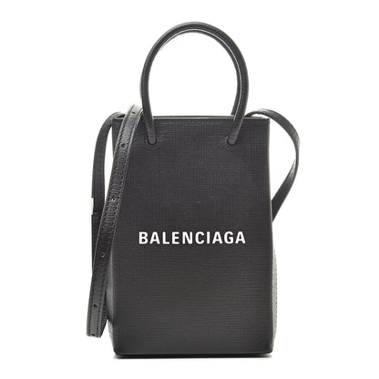Balenciaga Squared Calfskin Logo Shopping Phone Holder Bag Black 1 of 10