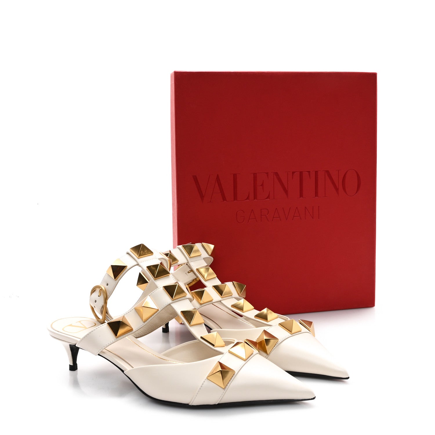 Valentino Garavani Calfskin Roman Stud Ankle Strap 40mm Pumps 38 Light Ivory 11 of 11