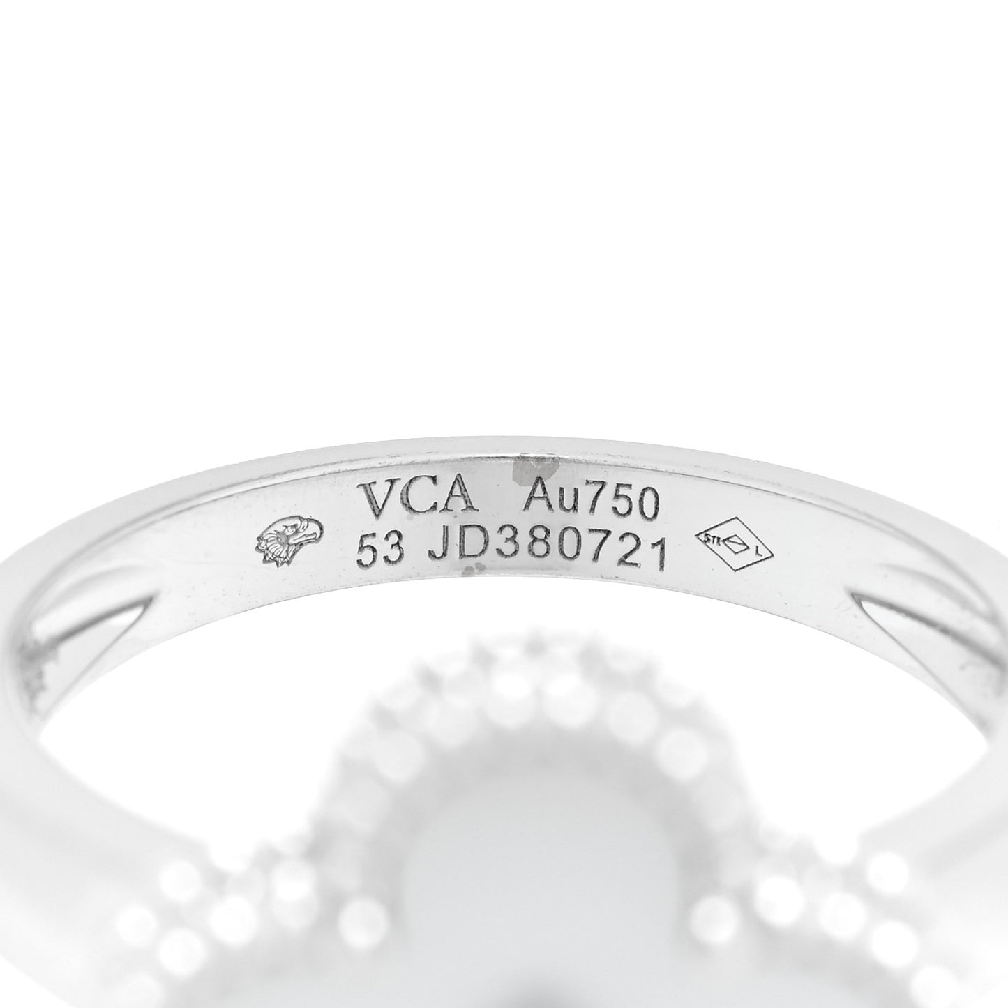 18K White Gold Diamond Mother of Pearl Vintage Alhambra Ring 53 6.25