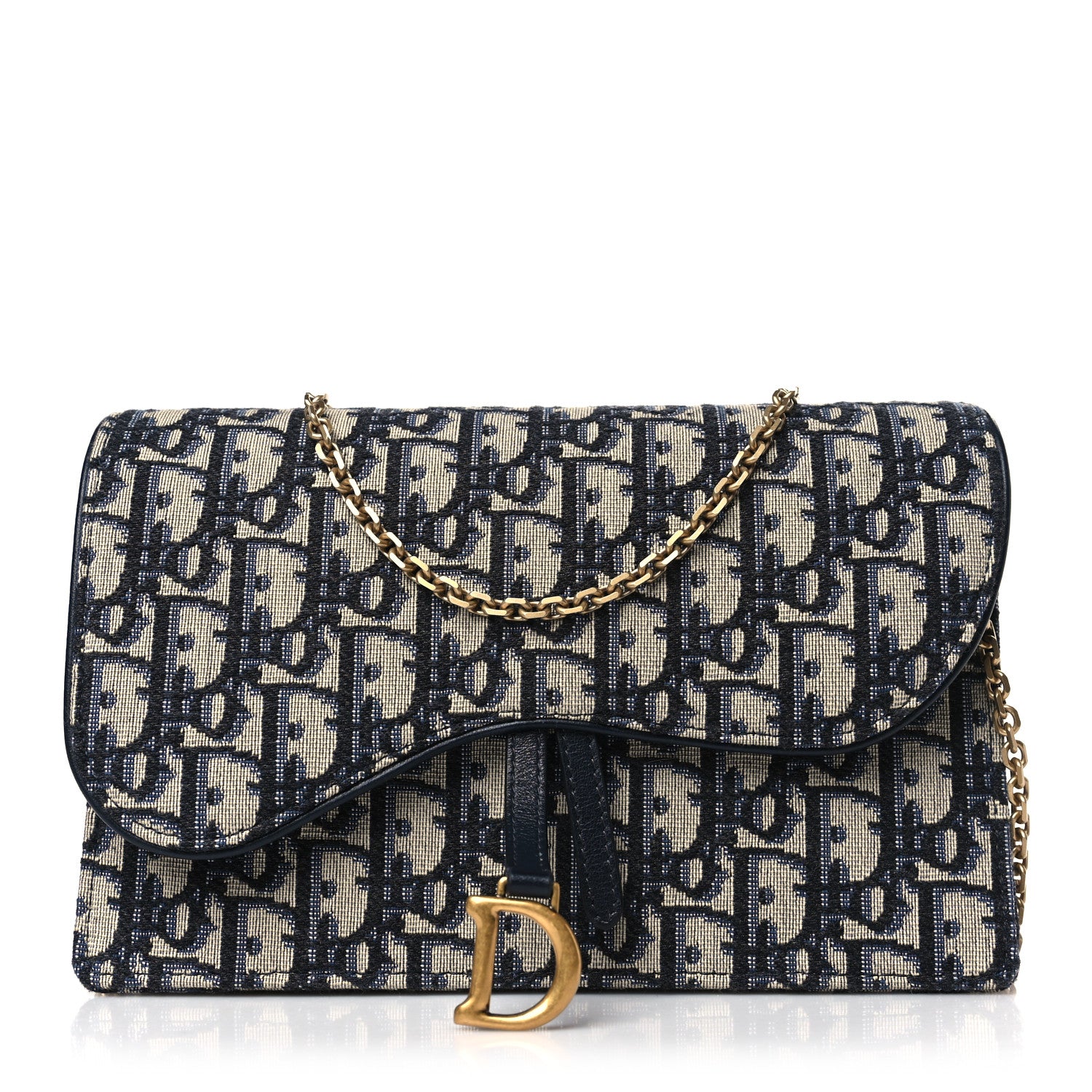 Christian Dior Oblique Saddle Chain Pouch Blue 1 of 8