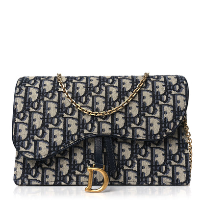 Christian Dior Oblique Saddle Chain Pouch Blue 1 of 8