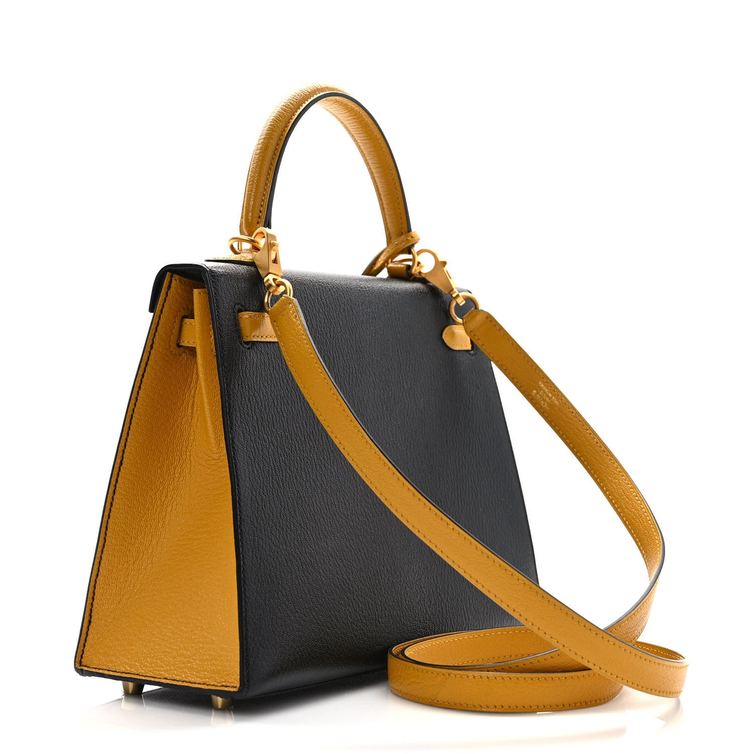Hermes Chevre Mysore Bi-Color Horseshoe Kelly Sellier 25 Black Ambre 3 of 9