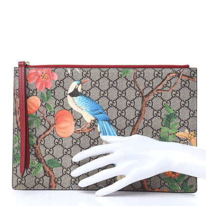 Gucci GG Supreme Monogram Tian Large Zip Pouch Beige Multicolor Red 2 of 8